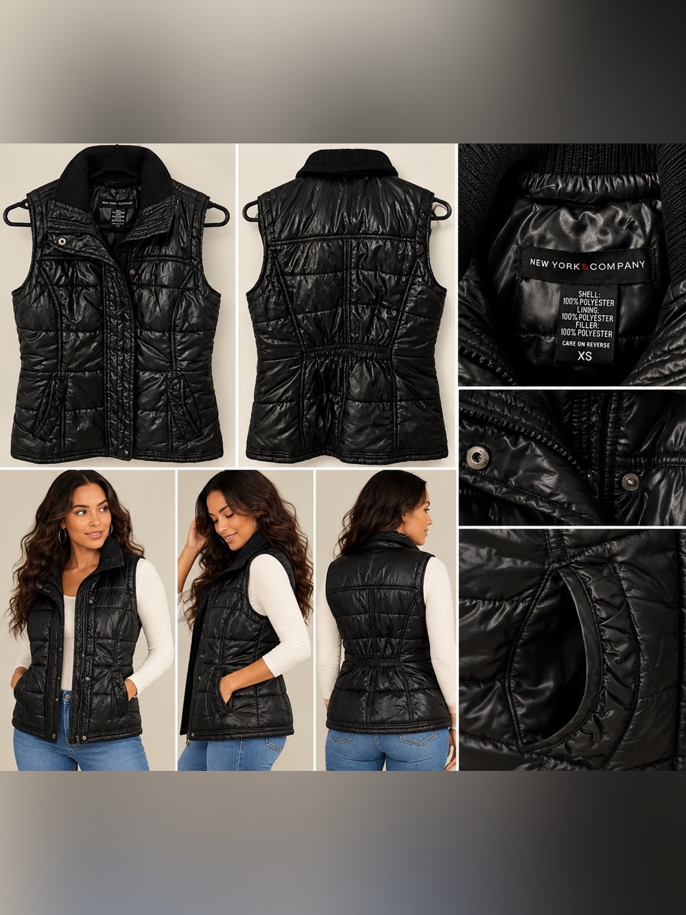 New York & Co Black Puffer Vest w/Pockets size XS